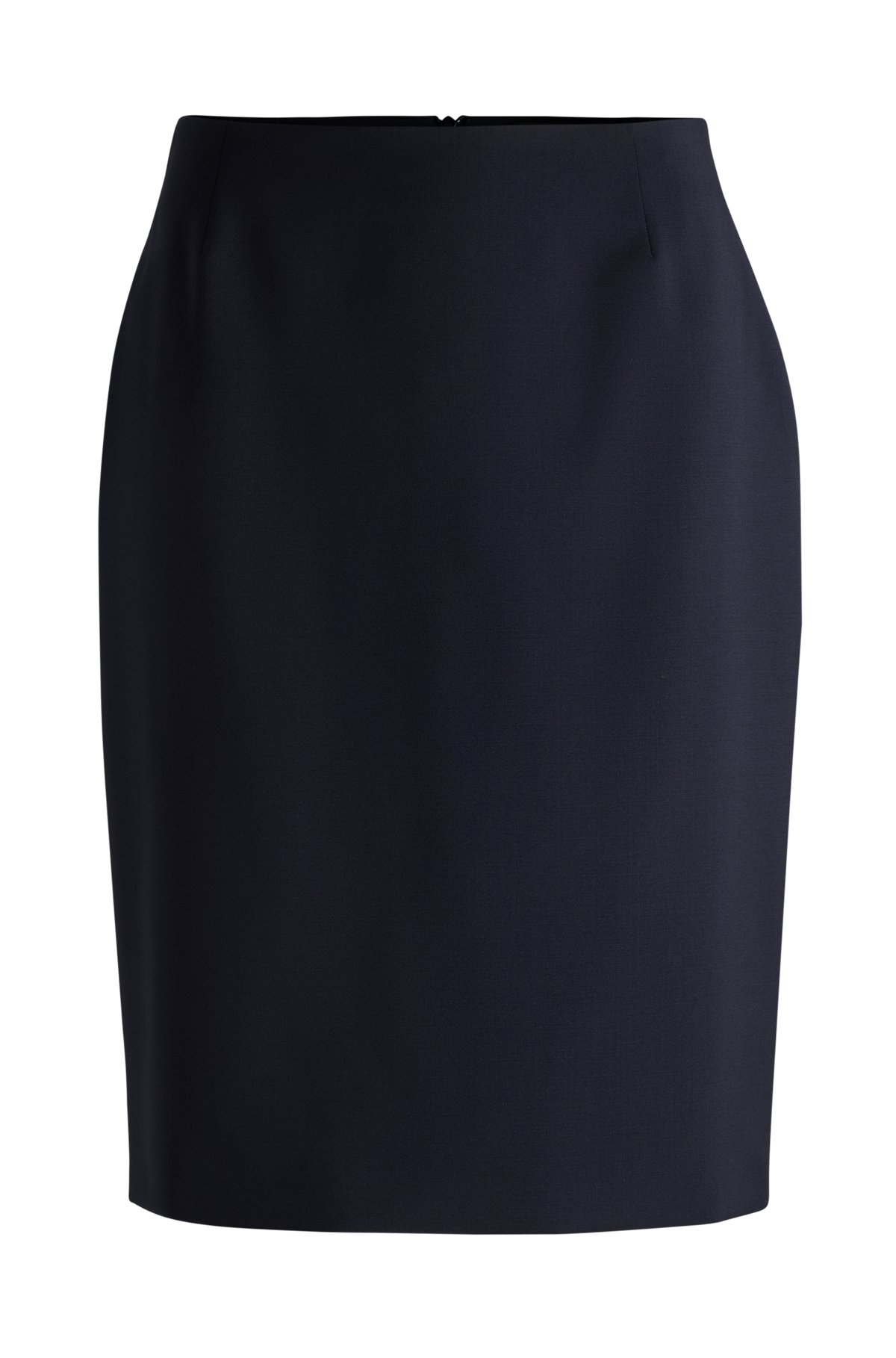Slim-fit pencil skirt in virgin wool, Dark Blue