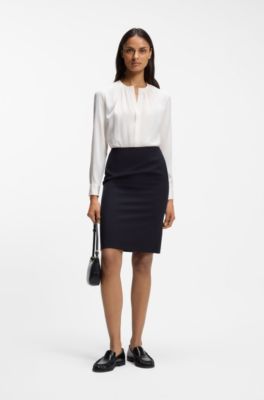 Falda l&aacute;piz slim fit en lana virgen hecha en Italia, Azul oscuro