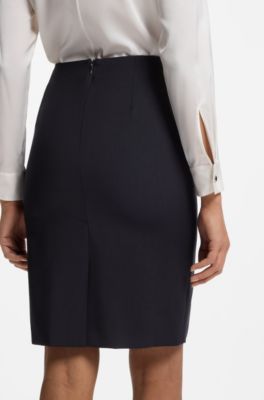 Falda l&aacute;piz slim fit en lana virgen hecha en Italia, Azul oscuro