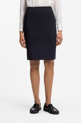 Falda l&aacute;piz slim fit en lana virgen hecha en Italia, Azul oscuro