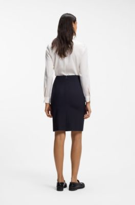 Falda l&aacute;piz slim fit en lana virgen hecha en Italia, Azul oscuro