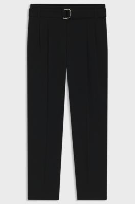Regular-Fit Hose aus knitterfreiem Krepp in Cropped-L&auml;nge, Schwarz