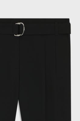 Regular-fit cropped trousers in crease-resistant crepe, Black