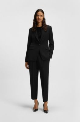 Regular-fit cropped trousers in crease-resistant crepe, Black