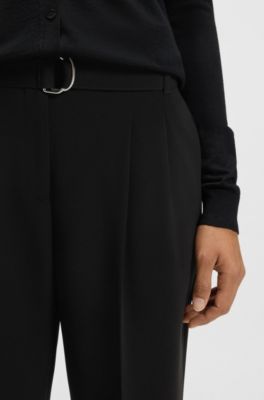 Regular-fit cropped trousers in crease-resistant crepe, Black