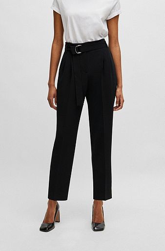 Regular-fit cropped trousers in crease-resistant crepe, Black