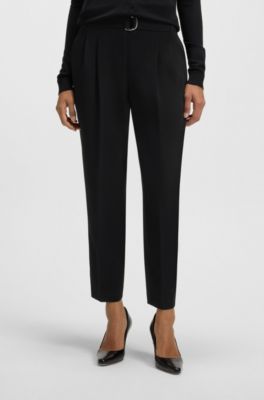 Regular-fit cropped trousers in crease-resistant crepe, Black