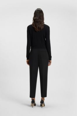 Regular fit-byxor i skrynkelfri crepe, Svart