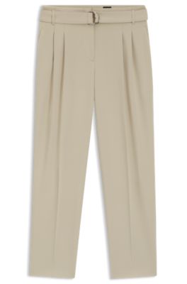 Regular-fit cropped trousers in crease-resistant crepe, Light Beige