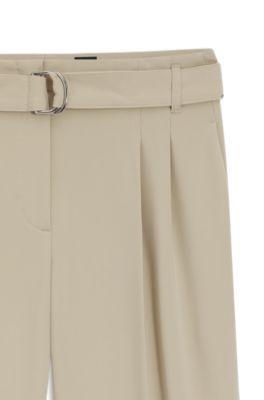Regular-fit cropped trousers in crease-resistant crepe, Light Beige