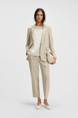 Regular-fit cropped trousers in crease-resistant crepe, Light Beige