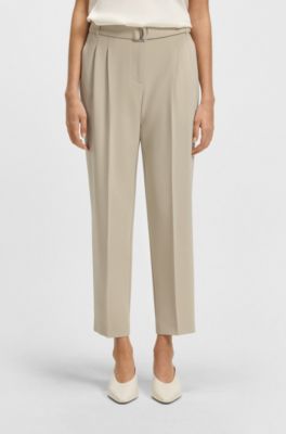 Regular-fit cropped trousers in crease-resistant crepe, Light Beige