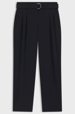 Regular-fit cropped trousers in crease-resistant crepe, Dark Blue
