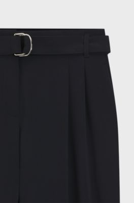 Pantaloni regular fit alla caviglia in cr&ecirc;pe antipiega, Blu scuro