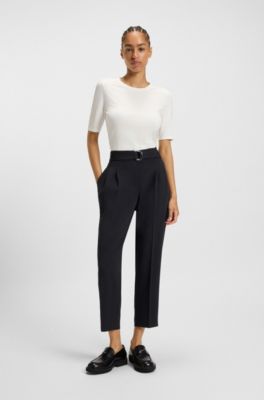 Regular-fit cropped trousers in crease-resistant crepe, Dark Blue