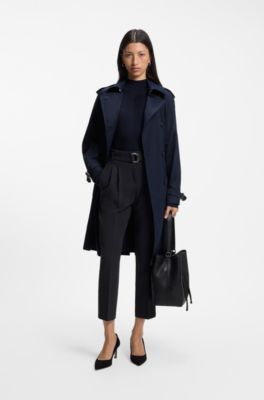 Regular-fit cropped trousers in crease-resistant crepe, Dark Blue