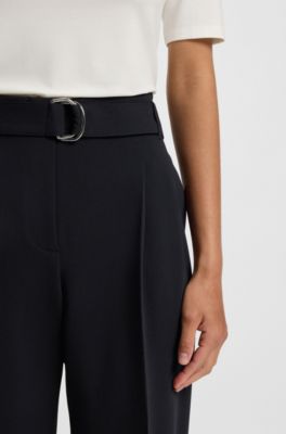 Regular-Fit Hose aus knitterfreiem Krepp in Cropped-L&auml;nge, Dunkelblau