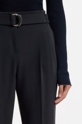 Regular-fit cropped trousers in crease-resistant crepe, Dark Blue