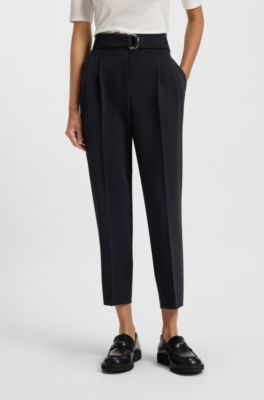 Regular-fit cropped trousers in crease-resistant crepe, Dark Blue