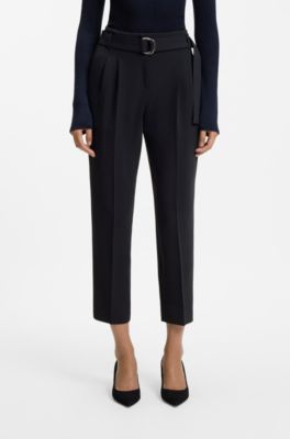 Regular-fit cropped trousers in crease-resistant crepe, Dark Blue