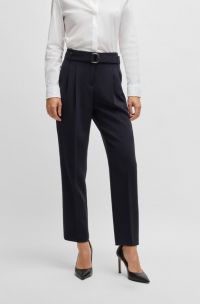 Pantaloni regular fit alla caviglia in crêpe antipiega, Blu scuro