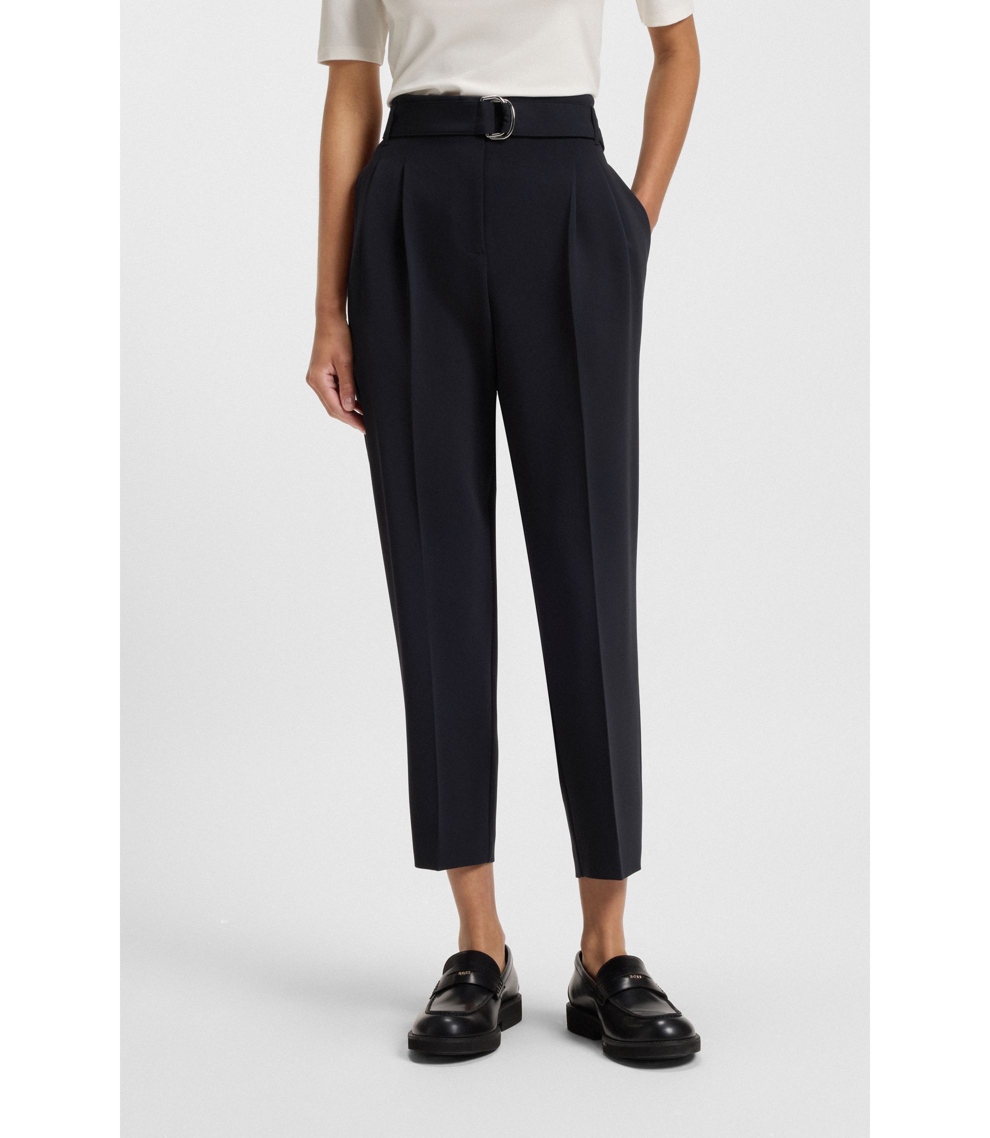 Regular-Fit Hose aus knitterfreiem Krepp in Cropped-Länge