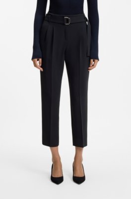 Regular-fit cropped trousers in crease-resistant crepe