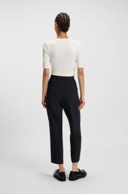 Regular-Fit Hose aus knitterfreiem Krepp in Cropped-L&auml;nge, Dunkelblau