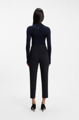 Regular-fit cropped trousers in crease-resistant crepe, Dark Blue