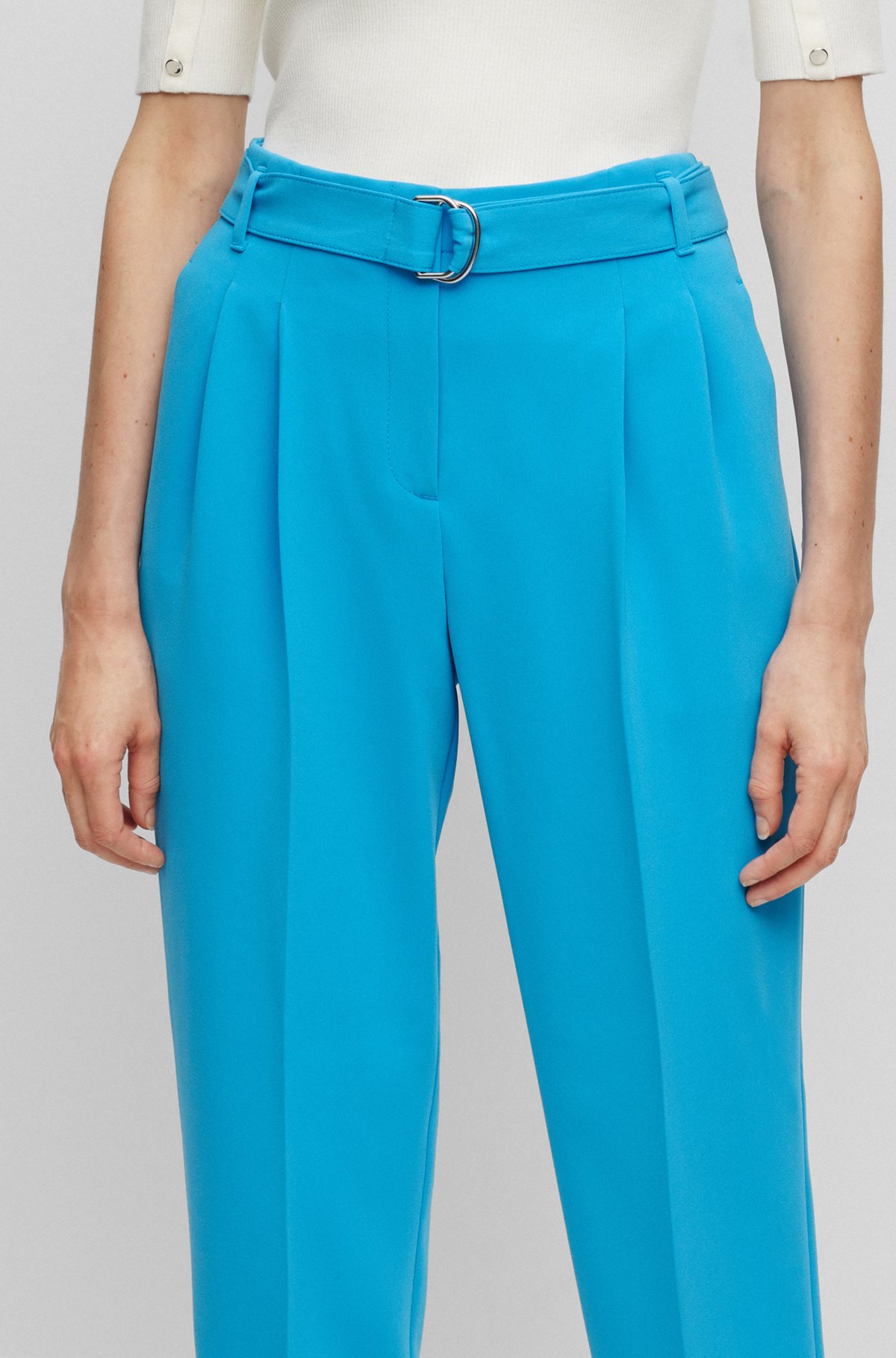 Cropped regular-fit trousers in Japanese crepe, Blue