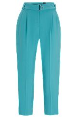 Cropped regular-fit trousers in Japanese crepe, Turquoise