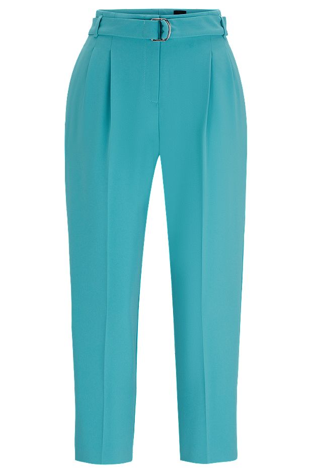 Cropped regular-fit trousers in Japanese crepe, Turquoise