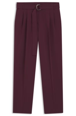 Regular-fit cropped trousers in crease-resistant crepe, Dark Red