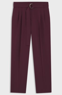 Regular-Fit Hose aus knitterfreiem Krepp in Cropped-L&auml;nge, Bordeaux