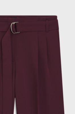 Regular-Fit Hose aus knitterfreiem Krepp in Cropped-L&auml;nge, Bordeaux