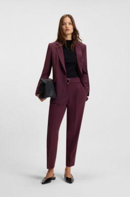 Regular-fit cropped trousers in crease-resistant crepe, Bordeaux