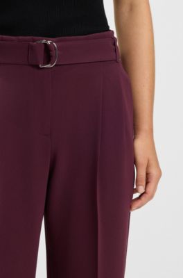 Regular-Fit Hose aus knitterfreiem Krepp in Cropped-L&auml;nge, Bordeaux