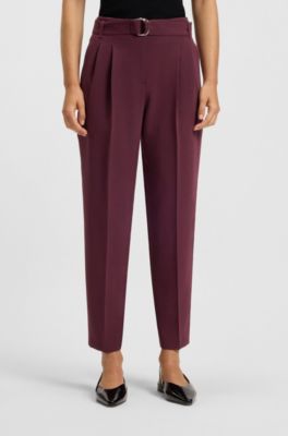 Regular-Fit Hose aus knitterfreiem Krepp in Cropped-L&auml;nge, Bordeaux