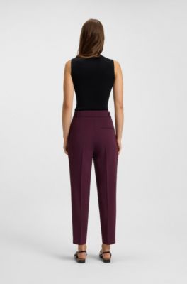 Regular-Fit Hose aus knitterfreiem Krepp in Cropped-L&auml;nge, Bordeaux