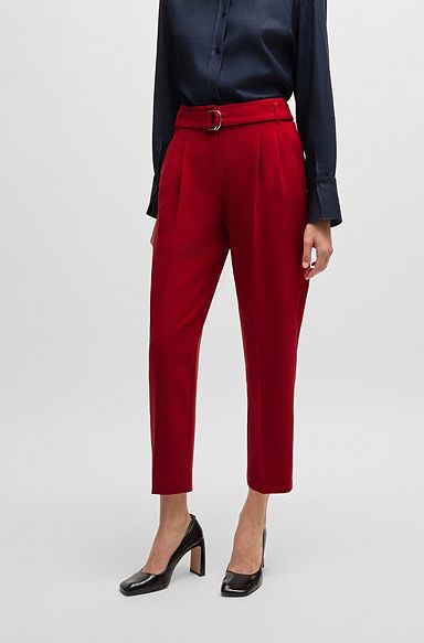 Regular-fit cropped trousers in crease-resistant crepe, Red