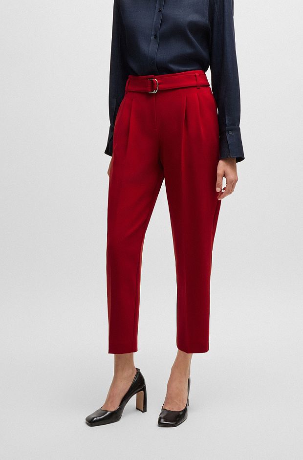 Regular-fit cropped trousers in crease-resistant crepe, Red