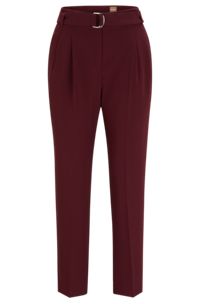 Cropped regular-fit trousers in Japanese crepe, Dark Red