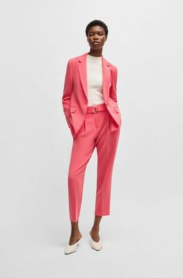 Regular-fit cropped trousers in crease-resistant crepe, Coral