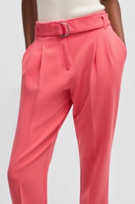 Regular-fit cropped trousers in crease-resistant crepe, Coral