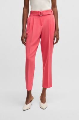 Regular-fit cropped trousers in crease-resistant crepe, Coral