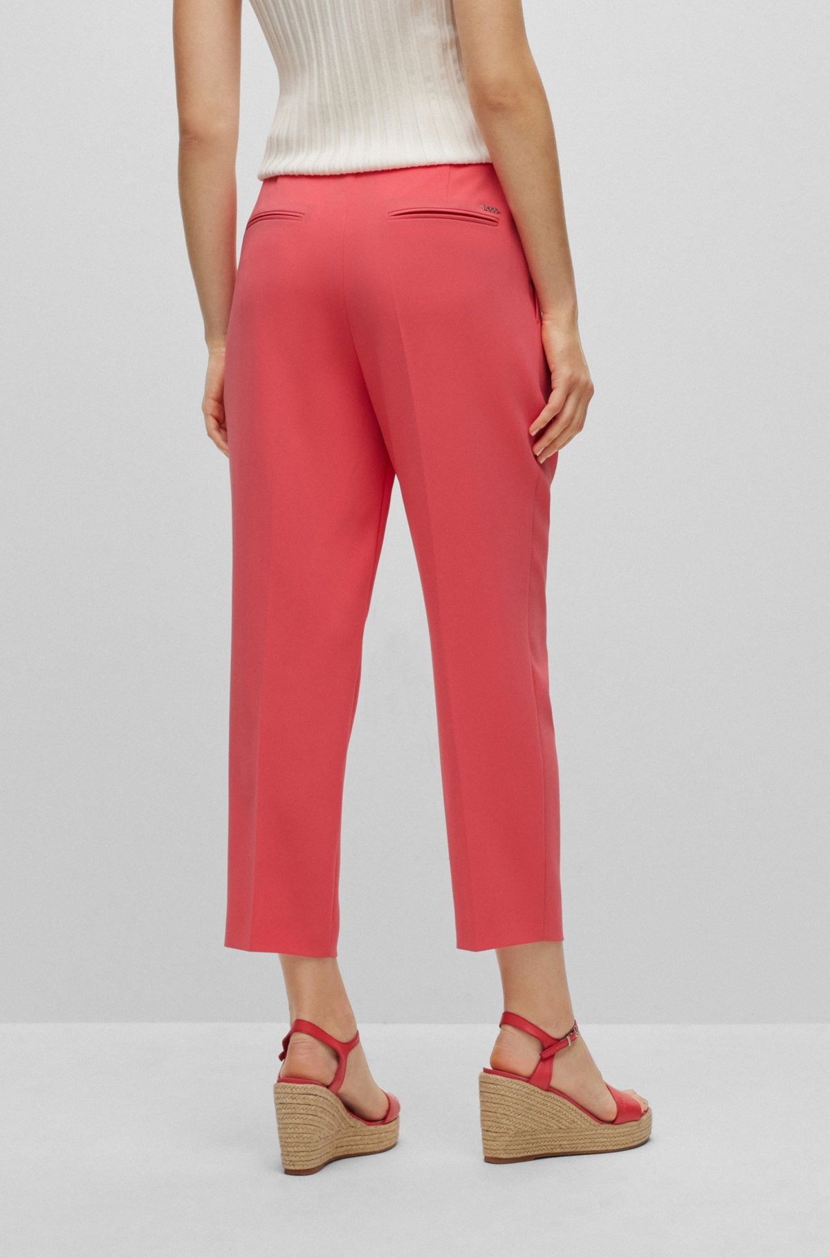 Cropped regular-fit trousers in Japanese crepe, Pink