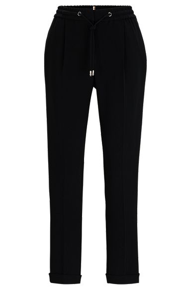 Regular-fit trousers in Japanese crepe with drawstring waist, Black