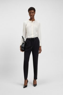 Pantalon Regular en cr&ecirc;pe japonais, Noir