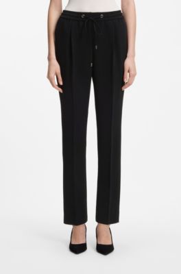 Regular-fit trousers in Japanese crepe, Black