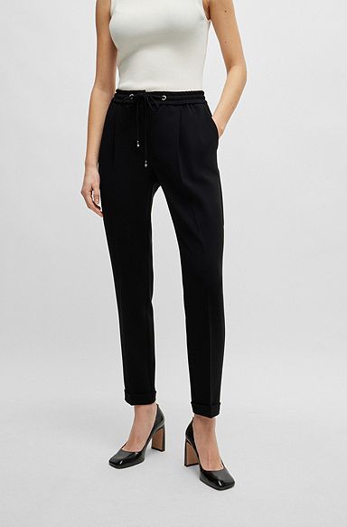 Regular-fit trousers in Japanese crepe, Black